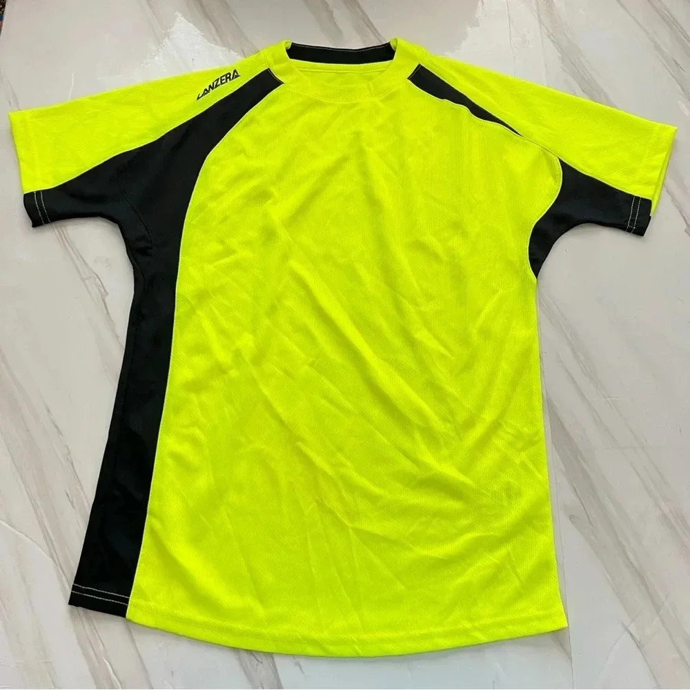 Lanzera Jersey Youth Kids Size Medium (10-12) Neon Yellow Mesh Short Sleeve